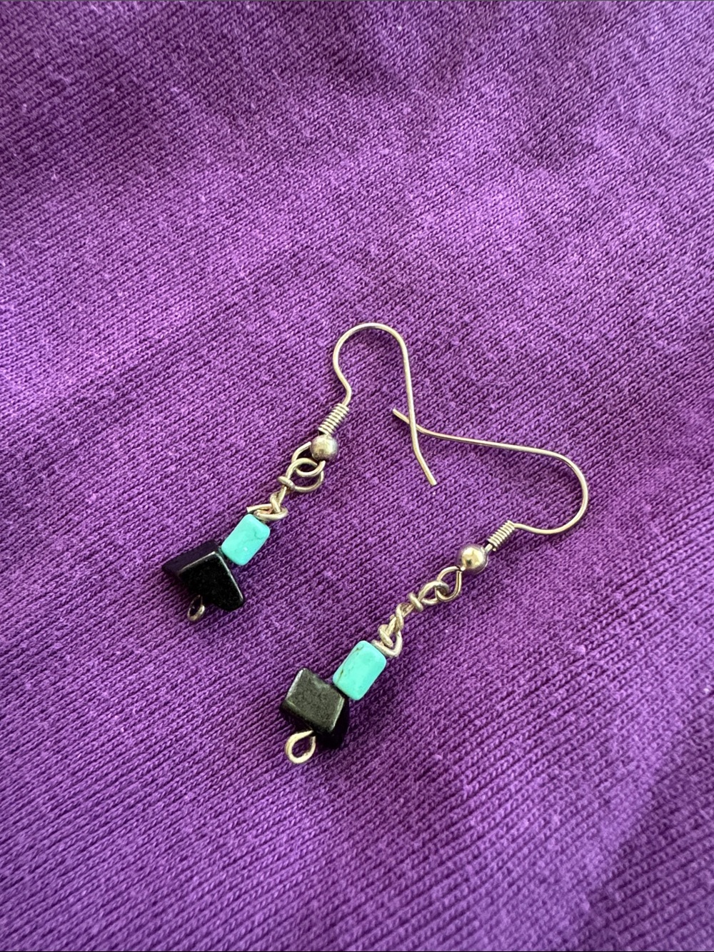 Handmade Turquoise and Black Beaded Drop Earrings - Women Jewelry